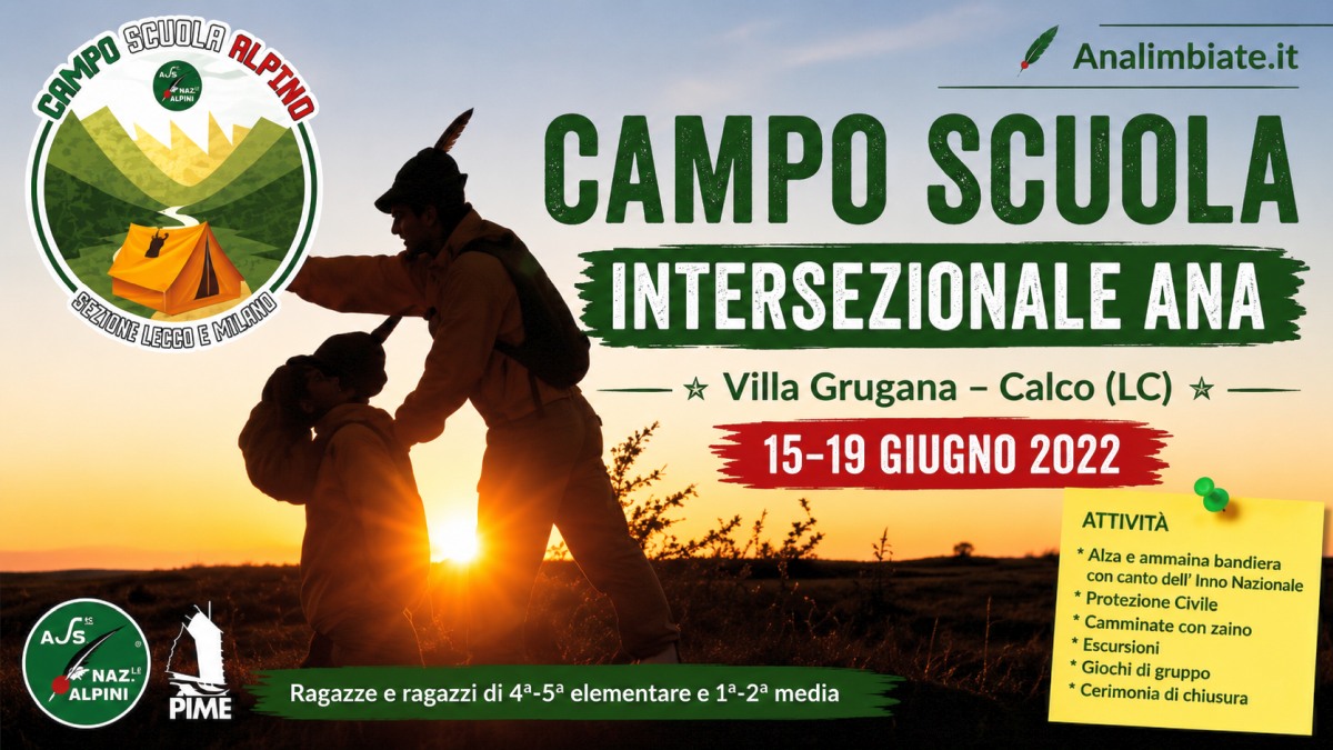 Campo Scuola Intersezionale ANA 2022 a Villa Grugana di Calco con attività educative per ragazze e ragazzi, organizzato dalle Sezioni ANA di Milano e Lecco.
