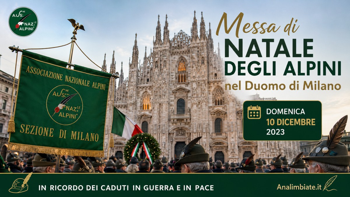 Messa di Natale degli Alpini nel Duomo di Milano il 10 dicembre 2023 con il Labaro ANA, il Duomo e gli Alpini riuniti in ricordo dei Caduti