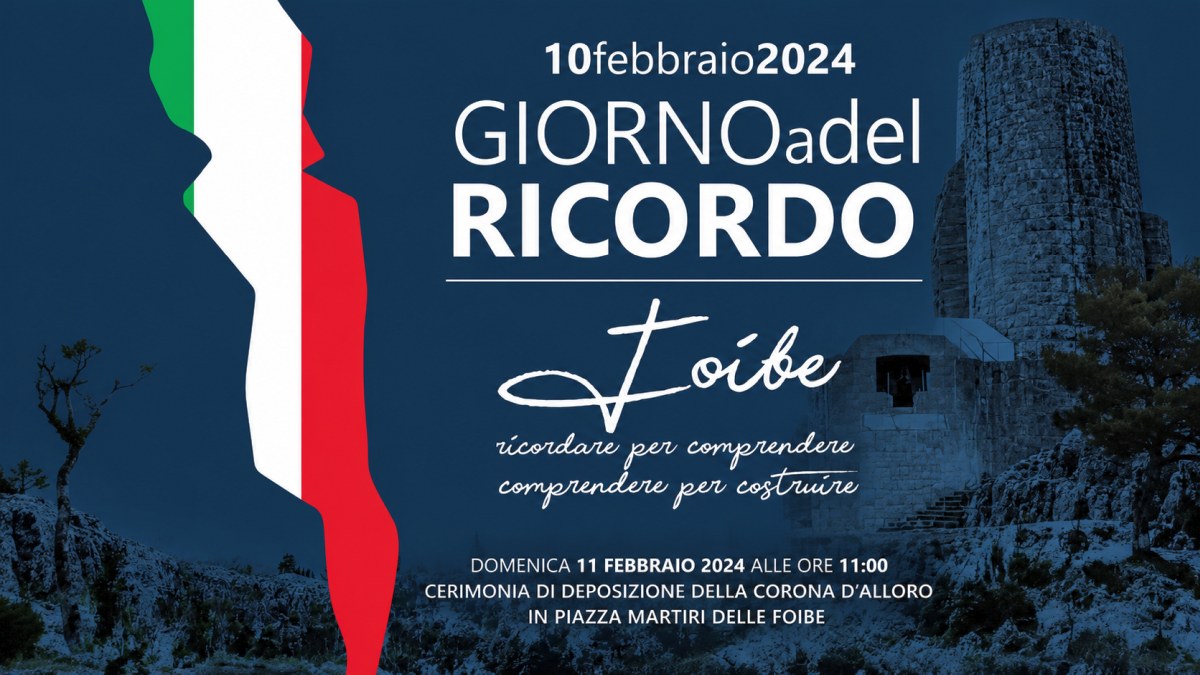 Manifesto commemorativo del Giorno del Ricordo 2024 con riferimento alle Foibe e alla cerimonia organizzata in Piazza Martiri delle Foibe a Limbiate