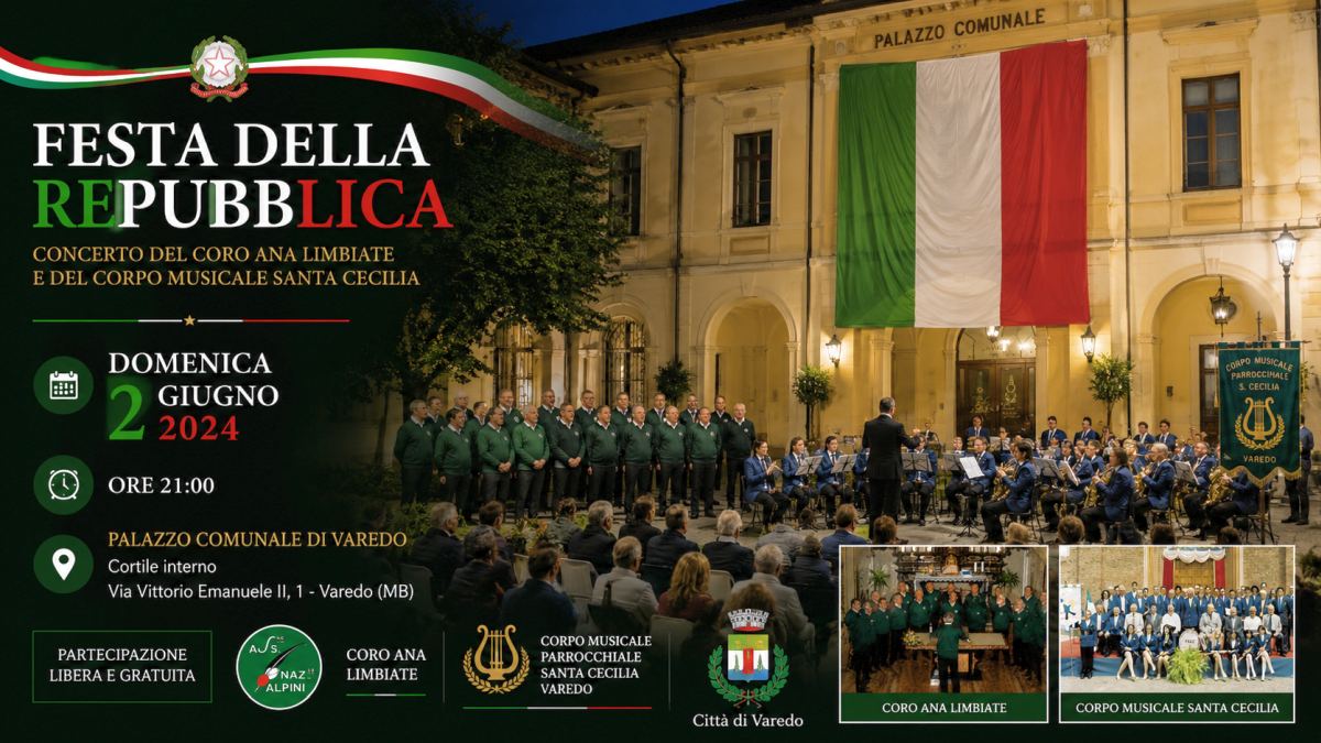 Concerto per la Festa della Repubblica con il Coro ANA Limbiate e il Corpo Musicale Santa Cecilia nel Palazzo Comunale di Varedo