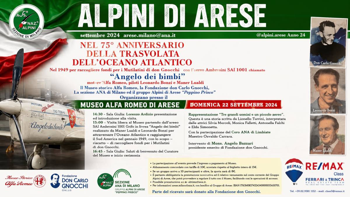 Evento al Museo Storico Alfa Romeo di Arese dedicato al 75° anniversario della trasvolata atlantica dell'Angelo dei Bimbi con il Coro ANA Limbiate