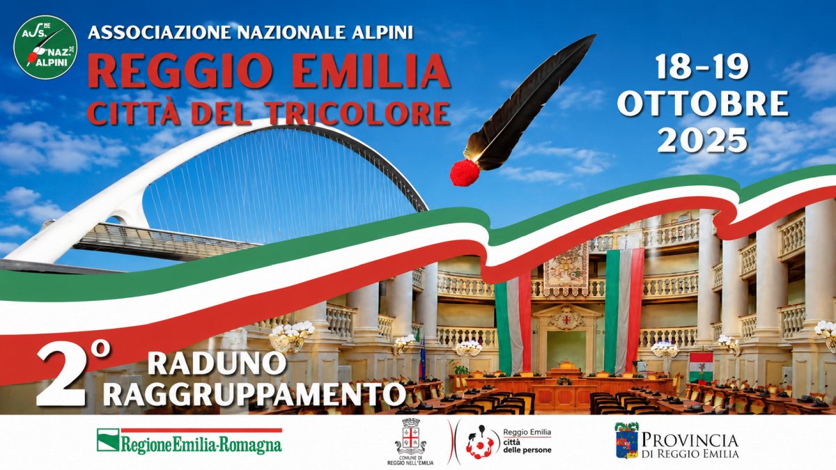 Locandina del 2° Raduno Raggruppamento Alpini a Reggio Emilia il 18 e 19 ottobre 2025