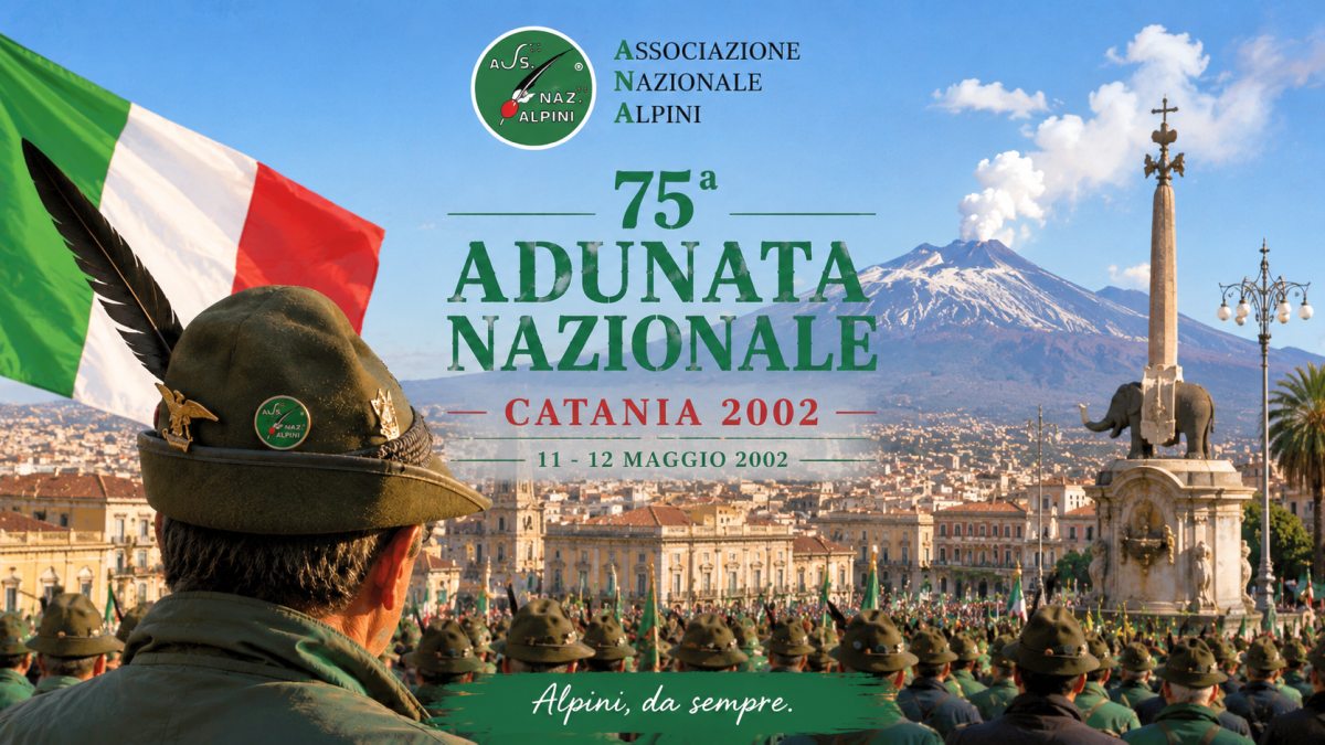 75ª Adunata Nazionale ANA di Catania nel 2002 con l’Etna sullo sfondo e gli Alpini riuniti per la manifestazione nazionale