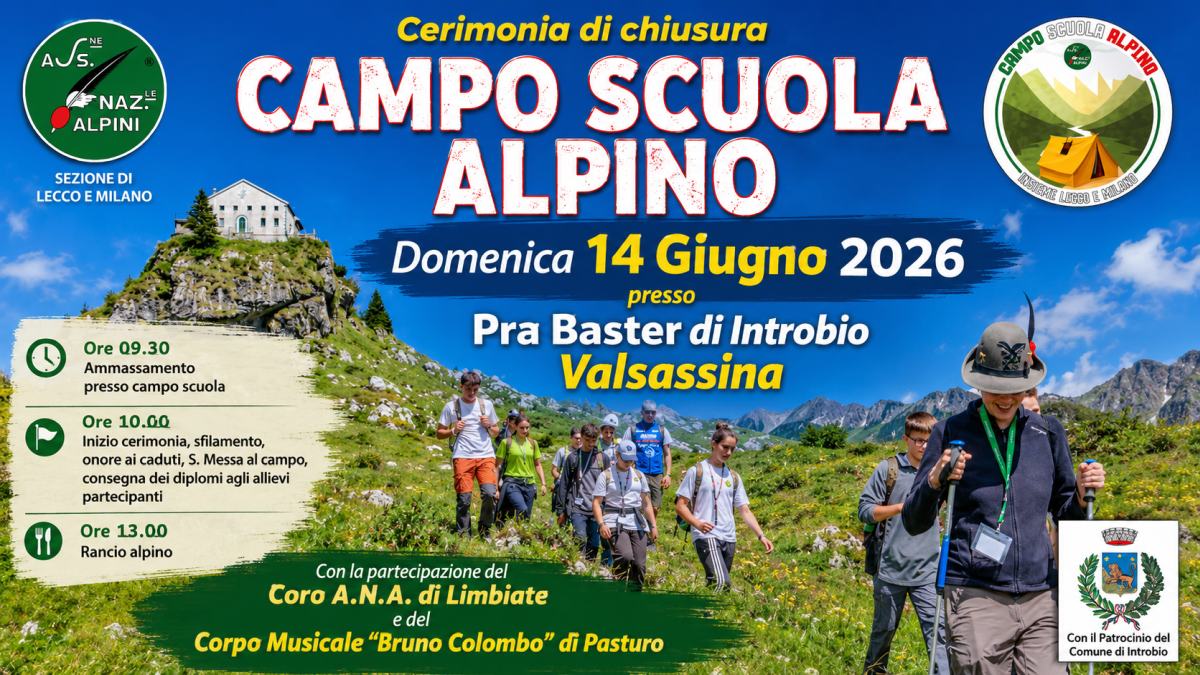 Cerimonia di chiusura del Campo Scuola Alpino 2026 a Pra Baster Introbio con i giovani partecipanti lungo i sentieri della Valsassina