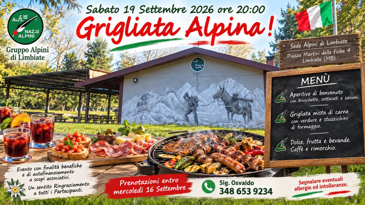 Grigliata Alpina del Gruppo Alpini di Limbiate in programma sabato 19 settembre 2026